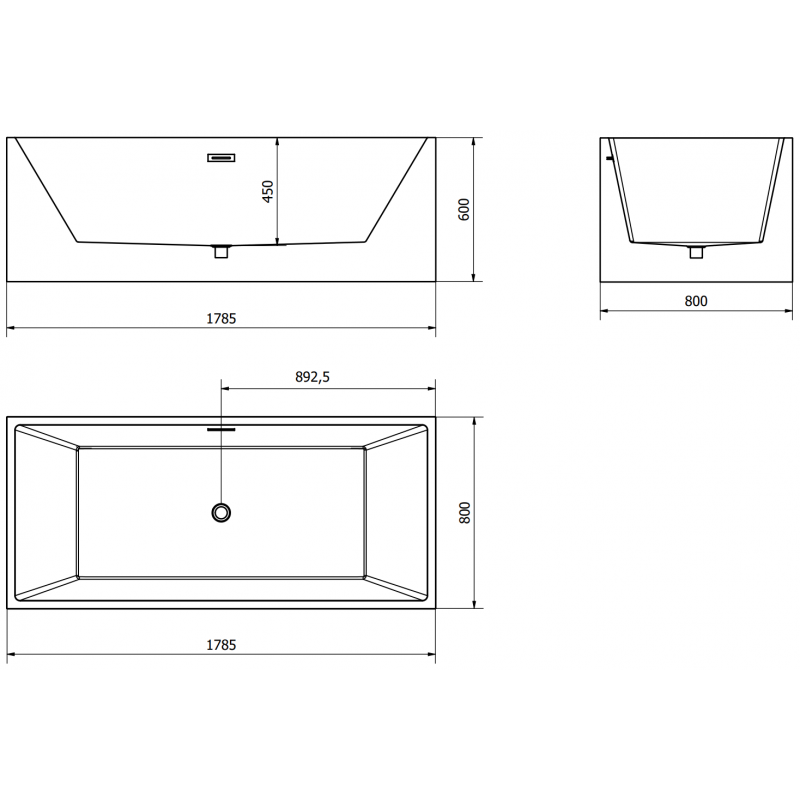Mexen Vigo cadă de sine stătătoare 178,5 x 80 cm, albă, preaplin gun gray periat - 51251788000-66