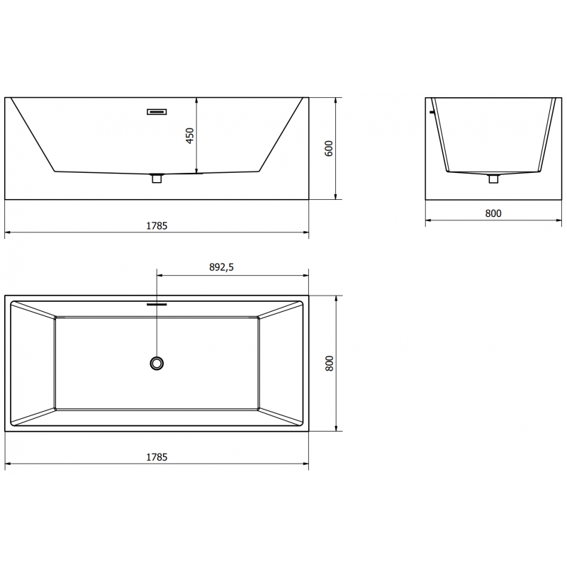 Mexen Vigo cuvă de baie independentă 178,5 x 80 cm, alb/negru, preaplin gri armat periat - 51251788075-66