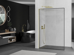 Mexen Kioto L zuhanyfal Walk-in 50 x 200 cm, fekete keret, arany kefe - 800-050-103-55-70