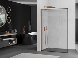 Mexen Kioto L Walk-in zuhanyfal 60 x 200 cm, fekete minta, rózsaszín arany - 800-060-103-60-70