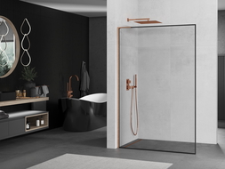 Mexen Kioto L zuhanyfal Walk-in 120 x 200 cm, fekete keret, kefélt réz - 800-120-103-65-70
