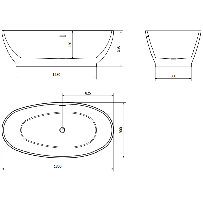 Mexen Bilbao cadă freestanding 180 x 90 cm, albă/neagră, preaplin auriu - 51311809075-50