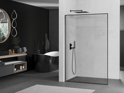 Mexen Kioto L walk-in zuhanyfal 110 x 200 cm, fekete keret, gun gray kefe - 800-110-103-66-70