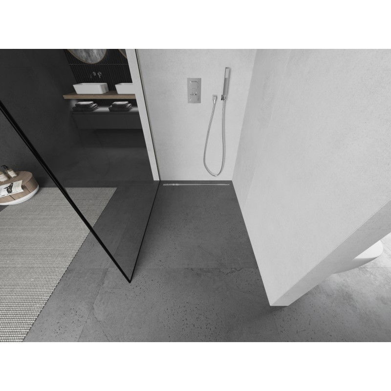 Mexen Kioto L Walk-in zuhanyfal, 50 x 200 cm, fekete keret, sötétített acél - 800-050-103-97-70