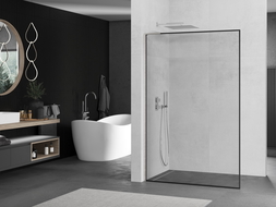 Mexen Kioto L walk-in zuhanyfal 90 x 200 cm, fekete keret, szálcsiszolt nikkel - 800-090-103-97-70