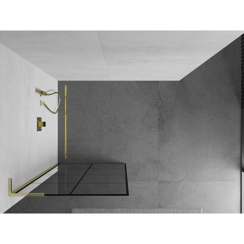 Mexen Kioto L zuhanyfal Walk-in 80 x 200 cm, fekete rács, arany - 800-080-103-50-77