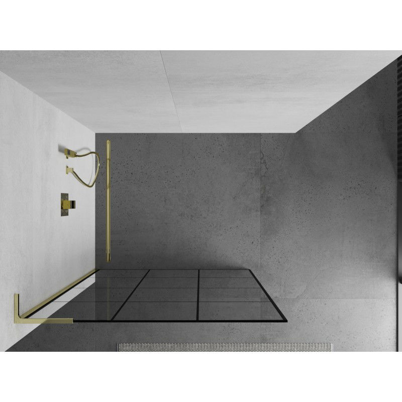 Mexen Kioto L zuhanyfal Walk-in 100 x 200 cm, fekete rács, arany - 800-100-103-50-77