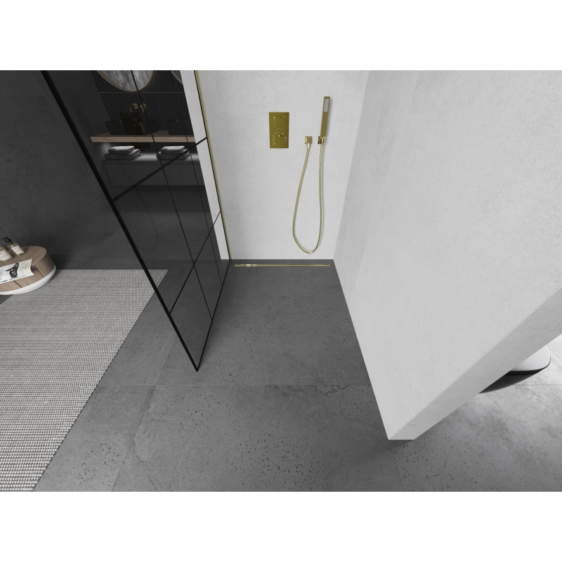 Mexen Kioto L perete de duș Walk-in 120 x 200 cm, grilă neagră, auriu - 800-120-103-50-77