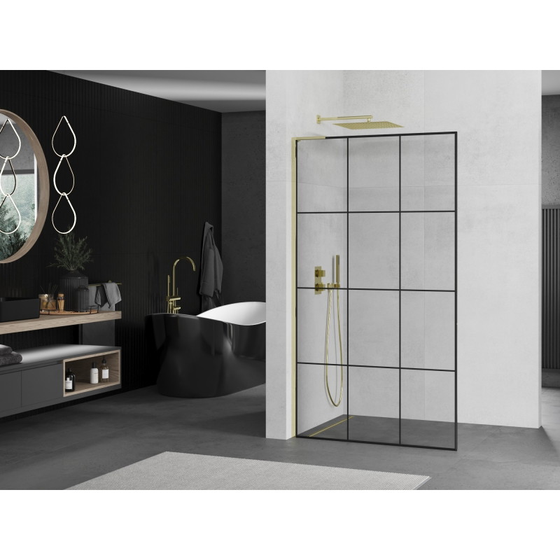 Mexen Kioto L perete de duș Walk-in 120 x 200 cm, grilă neagră, auriu - 800-120-103-50-77