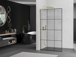 Mexen Kioto L Walk-in zuhanyfal 120 x 200 cm, fekete rácsminta, arany - 800-120-103-50-77