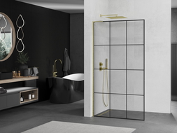Mexen Kioto L Walk-in zuhanyfal 110 x 200 cm, fekete rács, arany szálcsiszolt - 800-110-103-55-77