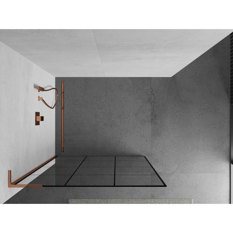 Mexen Kioto L panou de duș Walk-in 100 x 200 cm, grilaj negru, aur roz - 800-100-103-60-77