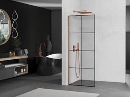 Mexen Kioto L walk-in zuhanyfal 70 x 200 cm, fekete rács, kefézett réz - 800-070-103-65-77