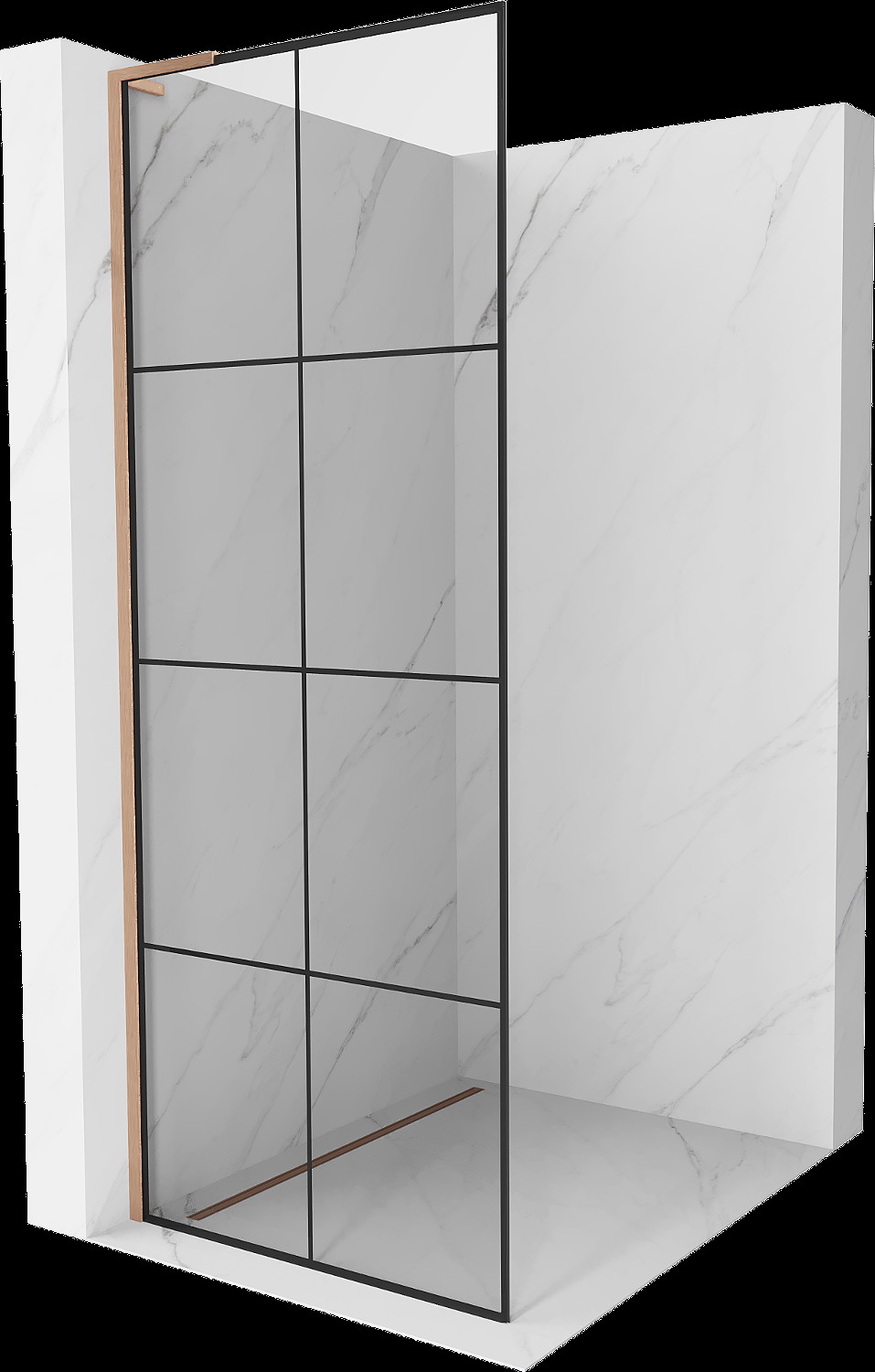 Mexen Kioto L perete duș Walk-in 70 x 200 cm, model negru, cupru periat - 800-070-103-65-77