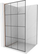 Mexen Kioto L Walk-in zuhanyfal 110 x 200 cm, fekete rács, kefélt réz - 800-110-103-65-77