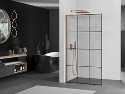 Mexen Kioto L zuhanyfal Walk-in 120 x 200 cm, fekete rács, kefélt réz - 800-120-103-65-77