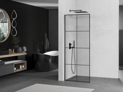 Mexen Kioto L zuhanyfal Walk-in 70 x 200 cm, fekete rács, gun gray csiszolt - 800-070-103-66-77
