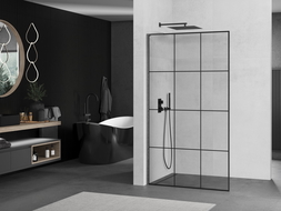 Mexen Kioto L zuhanyfal Walk-in 120 x 200 cm, fekete rács, gun gray csiszolt - 800-120-103-66-77