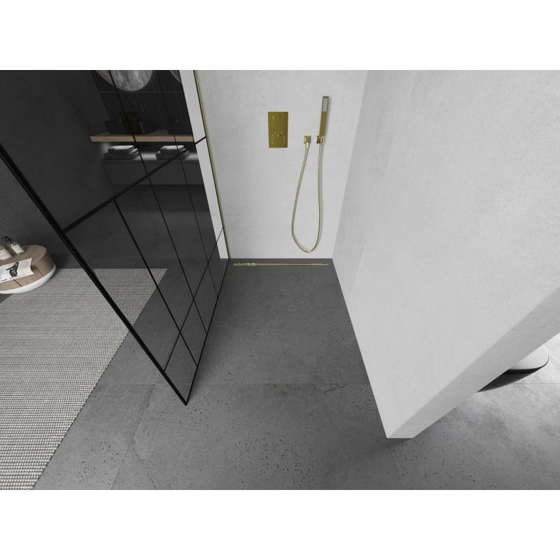 Mexen Kioto L perete de duș Walk-in 90 x 200 cm, model negru, auriu periat - 800-090-103-55-78