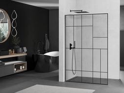 Mexen Kioto L Walk-in zuhanyfal 90 x 200 cm, fekete minta, gun gray csiszolt - 800-090-103-66-78
