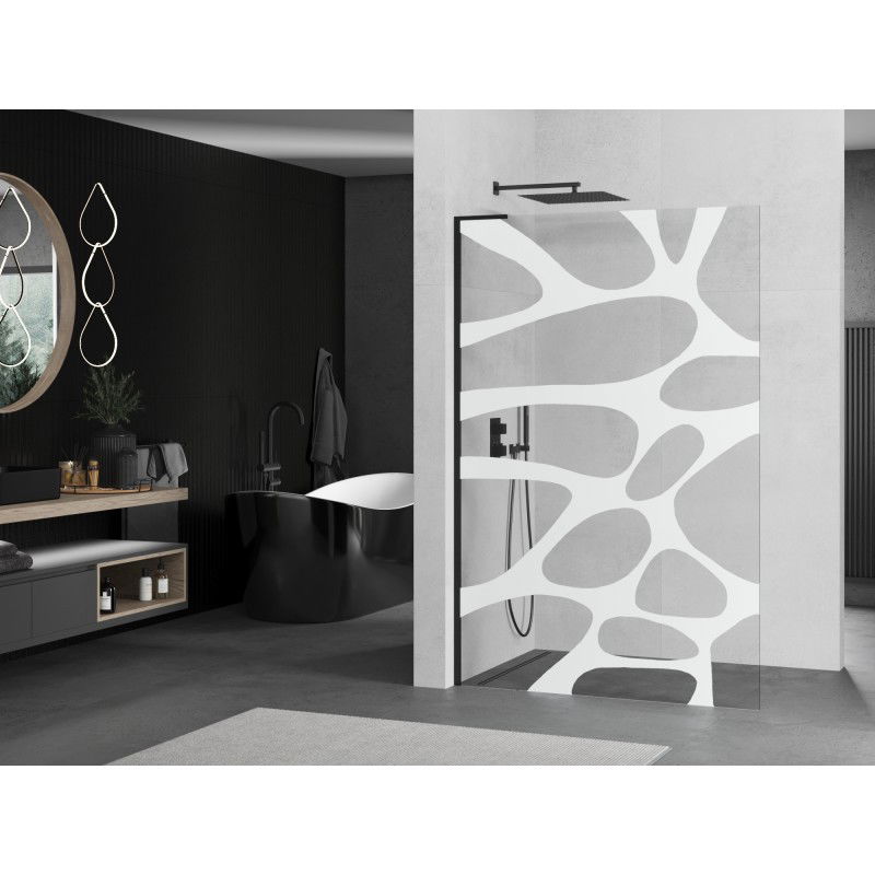 Mexen Kioto L Walk-in zuhanyfal 90 x 200 cm, fehér hullám, fekete - 800-090-103-70-97