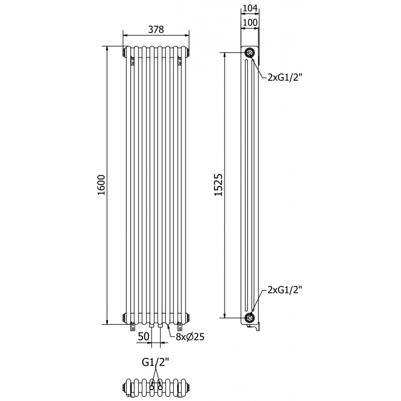 Mexen Denver radiator decorativ 1600 x 378 mm, 1487 W, negru - W215-1600-378-00-70