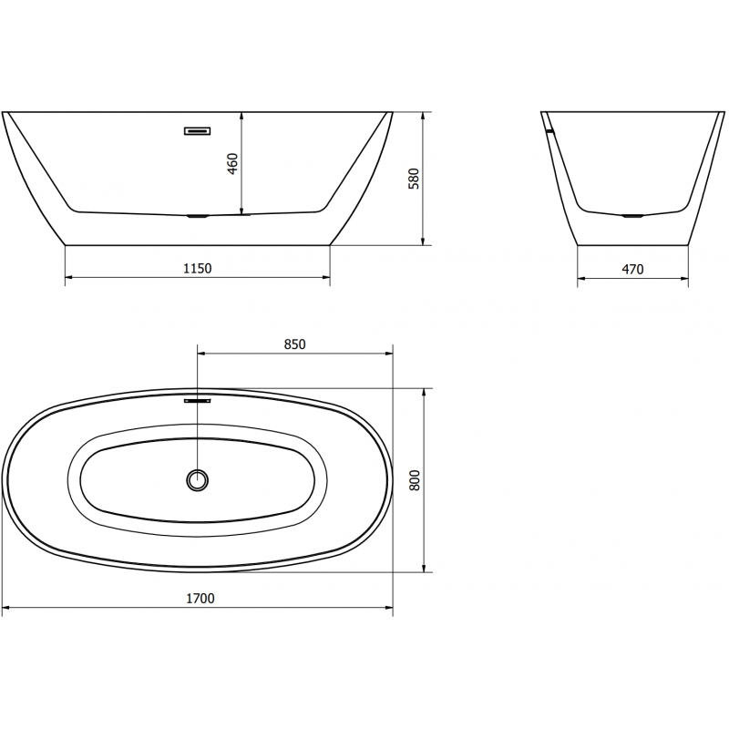 Mexen Eris cadă freestanding 170 x 80 cm, albă, preaplin nichel periat - 53441708000-97