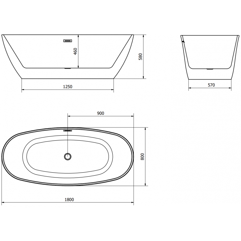 Mexen Eris cadă de sine stătătoare 180 x 80 cm, albă, preaplin cupru periat - 53441808000-65