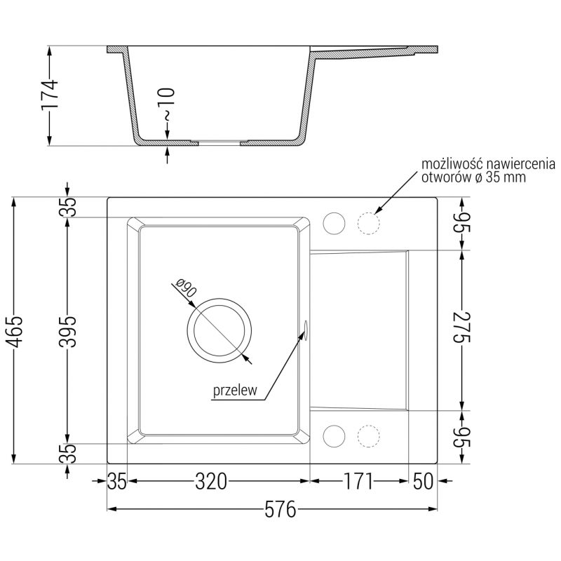 Mexen Enzo 1-medencés gránit mosogató csepegtetővel és Telma konyhai csapteleppel, fehér - 6506-20-670200-50