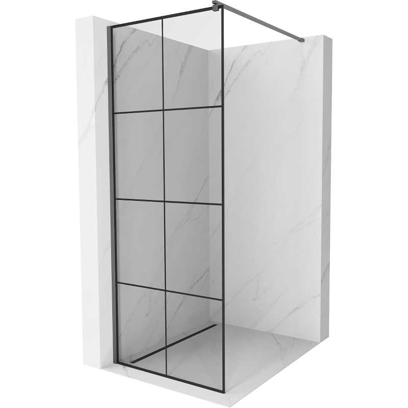 Mexen Kioto zuhanyfal Walk-in 80 x 200 cm, fekete rács, 8 mm, gun metal - 800-080-101-95-77