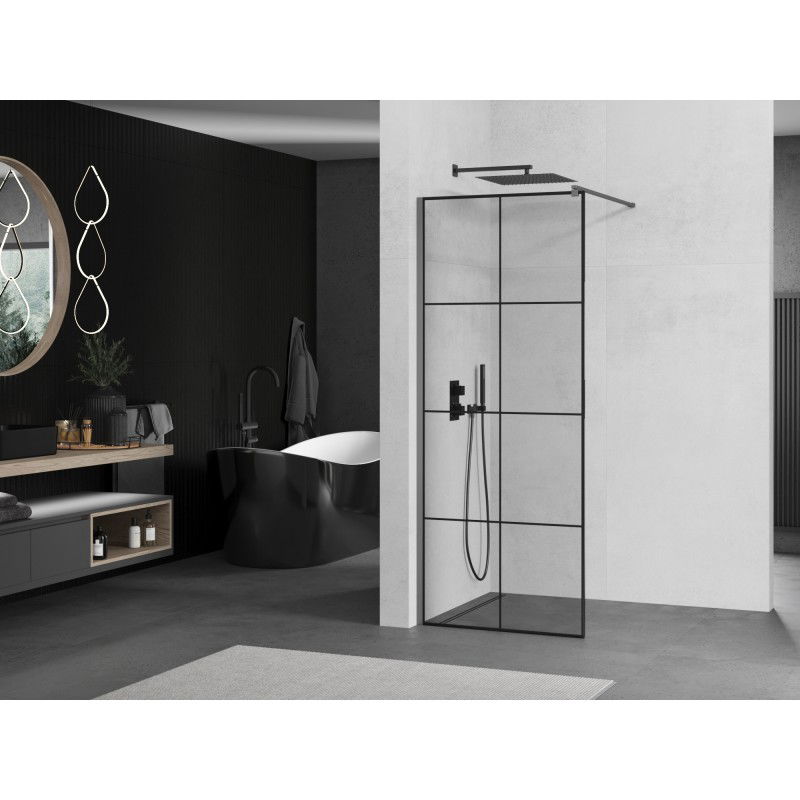 Mexen Kioto zuhanyfal Walk-in 90 x 200 cm, fekete rácsos 8 mm, gun metal - 800-090-101-95-77