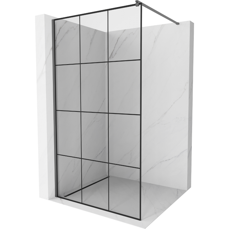 Mexen Kioto zuhanyfal Walk-in 110 x 200 cm, fekete rács 8 mm, gun metal - 800-110-101-95-77