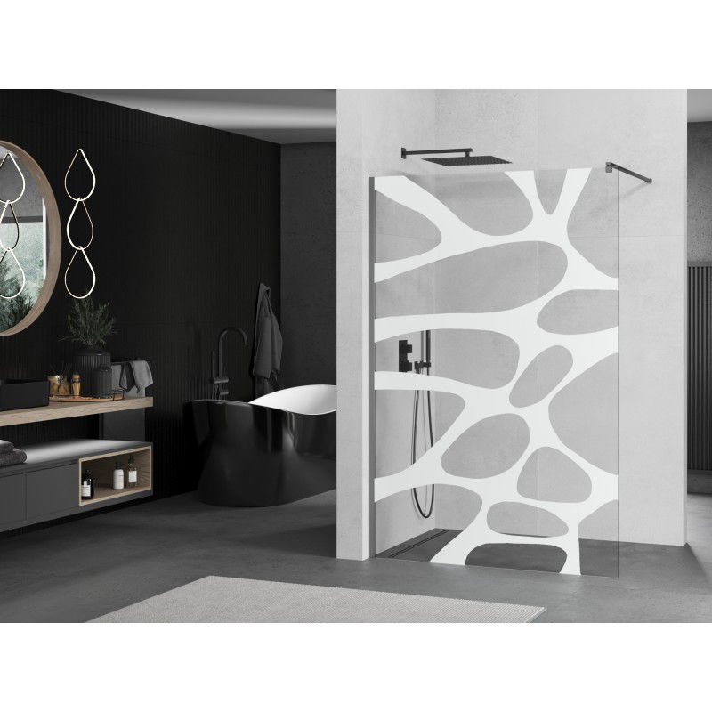 Mexen Kioto Walk-in zuhanyfal 90 x 200 cm, fehér hullám 8 mm, gun metal - 800-090-101-95-97
