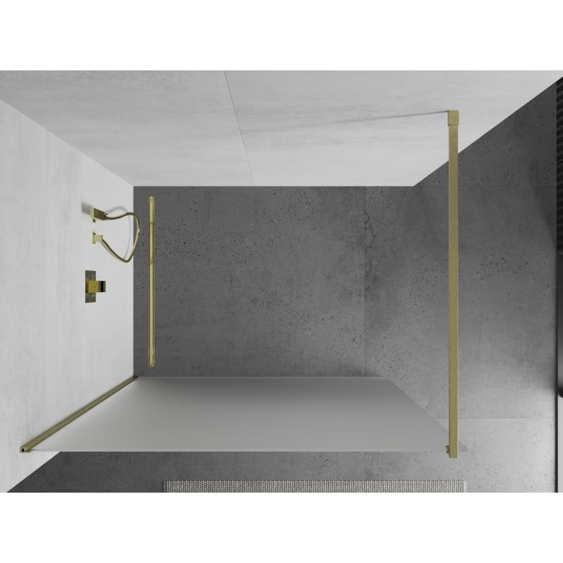 Mexen Kioto panou de duș Walk-in 140 x 200 cm, înghețat 8 mm, auriu periat - 800-140-101-55-30