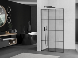 Mexen Kioto L zuhanyfal Walk-in 110 x 200 cm, fekete rács, gun metal - 800-110-103-95-77