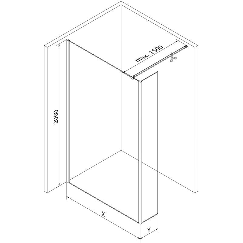Mexen Kioto Walk-in zuhanyfal 120 x 30 cm, fekete keret, gun metal - 800-120-212-95-70-030