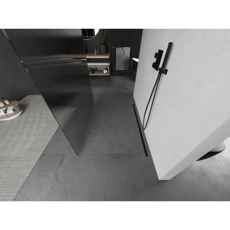 Mexen Kioto perete de duș de sine stătător 110 x 200 cm, dungi 8 mm, metal armat - 800-110-002-95-09