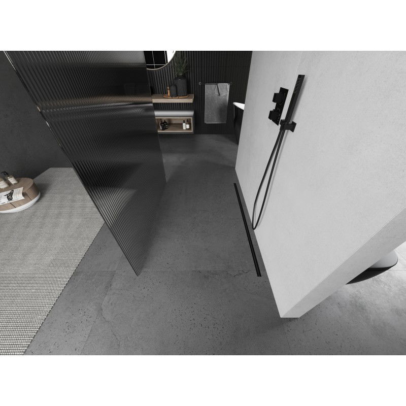 Mexen Kioto panou de duș independent 130 x 200 cm, dungi 8 mm, gri armă periat - 800-130-002-66-09