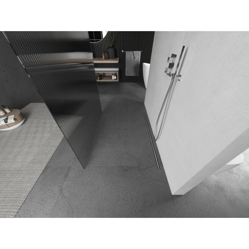 Mexen Kioto perete de duș independent 100 x 200 cm, dungi 8 mm, nichel periat - 800-100-002-97-09