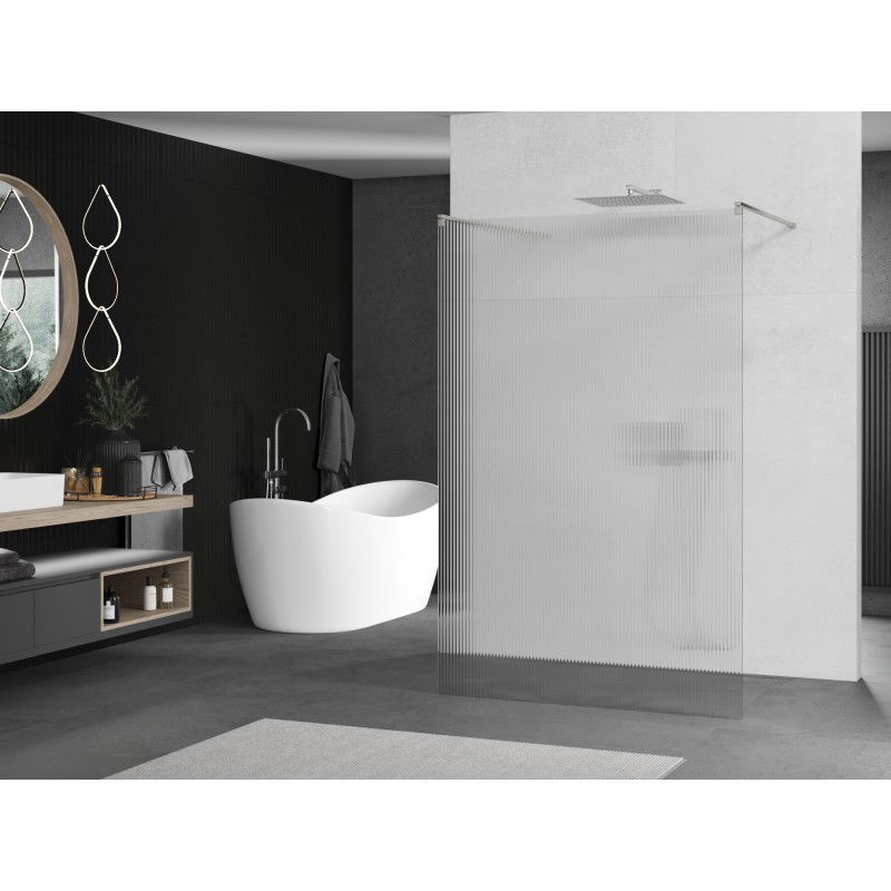 Mexen Kioto perete de duș autoportant 140 x 200 cm, dungi 8 mm, nichel periat - 800-140-002-97-09
