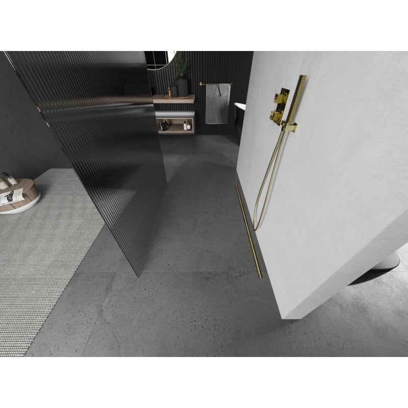 Mexen Kioto perete de duș independent 120 x 200 cm, striații 8 mm, auriu periat - 800-120-002-55-09