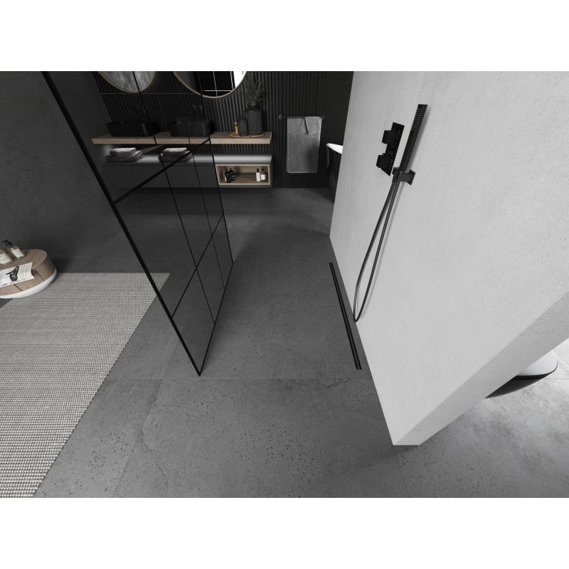 Mexen Kioto perete de duș independent 110 x 200 cm, grilaj negru 8 mm, metal armat culoarea tunului - 800-110-002-95-77