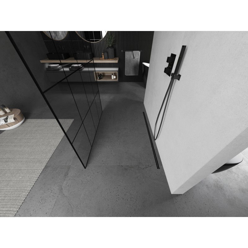 Mexen Kioto perete de duș autoportant 130 x 200 cm, grilaj negru 8 mm, gun metal - 800-130-002-95-77