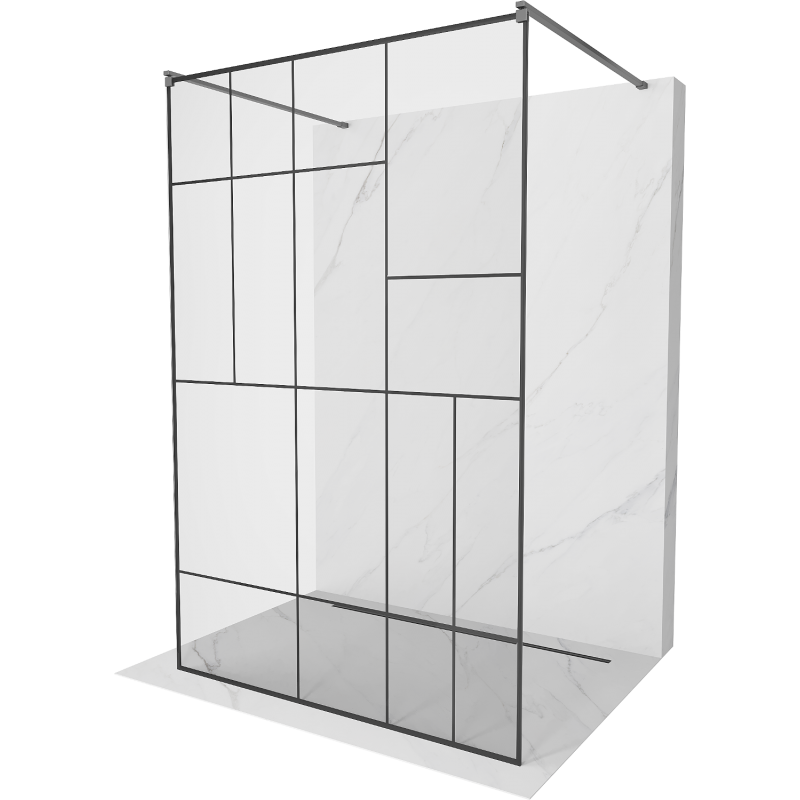 Mexen Kioto szabadonálló zuhanyfal 120 x 200 cm, fekete minta 8 mm, gun metal - 800-120-002-95-78