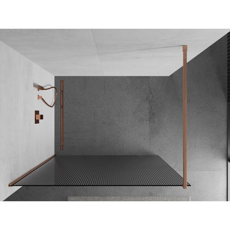 Mexen Kioto perete de duș Walk-in 130 x 200 cm, dungi 8 mm, cupru periat - 800-130-101-65-09