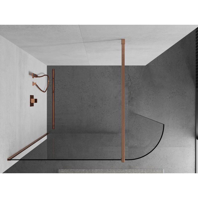 Mexen Kioto-R 160 x 200 cm lekerekített Walk-in zuhanyfal, átlátszó 8 mm, kefélt réz - 800-160-101-65-06
