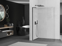 Mexen Kioto L perete de duș curbat Walk-in 90 x 200 cm, transparent, negru - 800-090-103-70-06