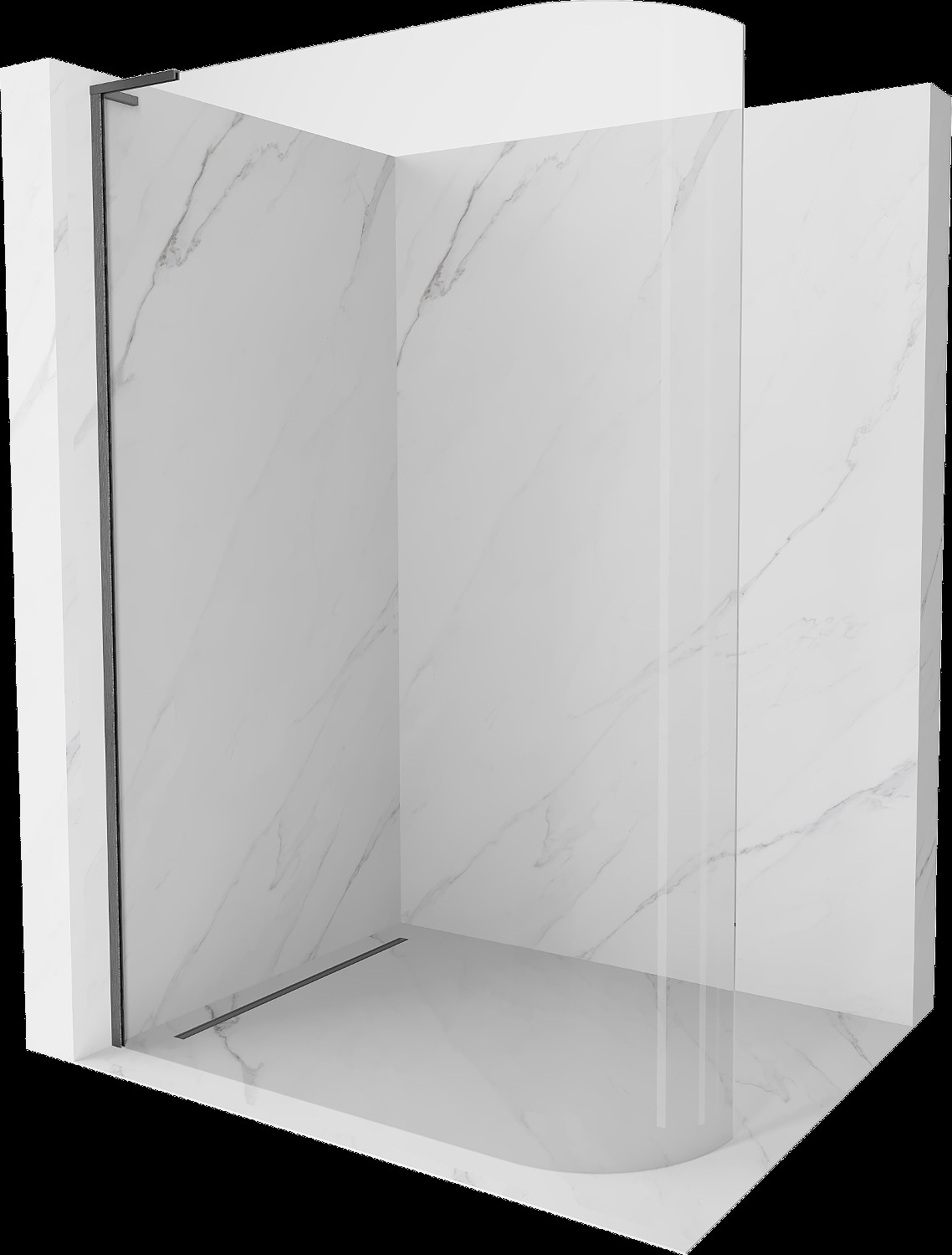 Mexen Kioto L perete duș rotund Walk-in 90 x 200 cm, transparent, gri armat - 800-090-103-66-06