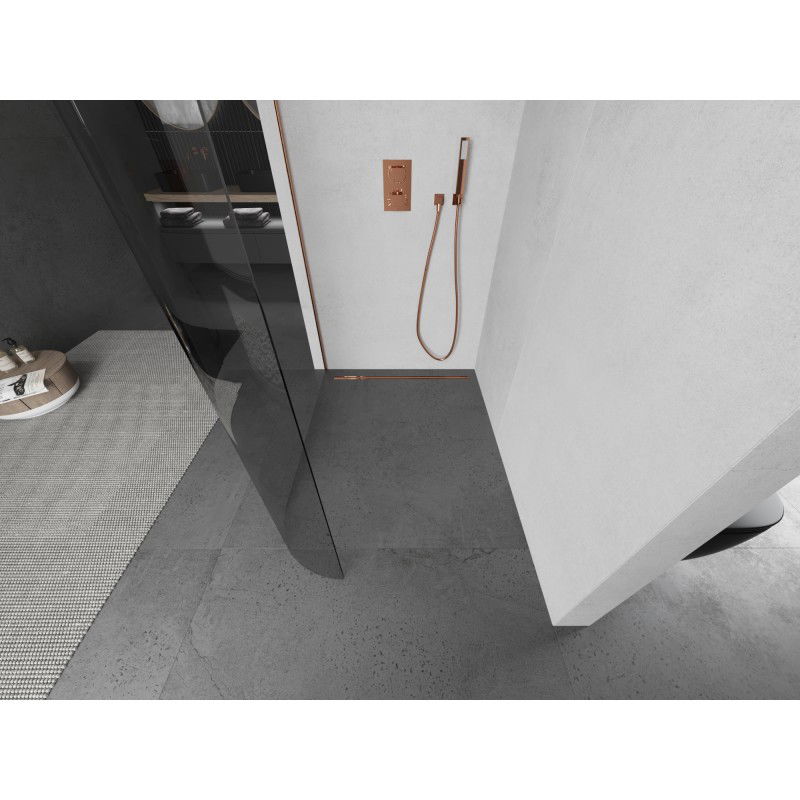Mexen Kioto-R L ívelt Walk-in zuhanyfal 80 x 200 cm, átlátszó, csiszolt réz - 800-080-103-65-06