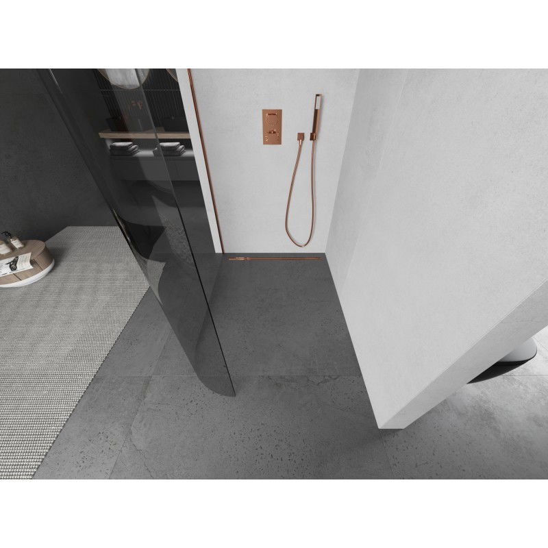 Mexen Kioto-R L lekerekített Walk-in zuhanyfal 100 x 200 cm, átlátszó, rózsaarany - 800-100-103-60-06